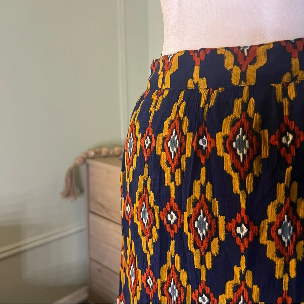 Navy Mixed Tribal & Chevron Print Midi Maxi Flowy Boho Relaxed Fit Skirt Sz XL - Picture 3 of 15